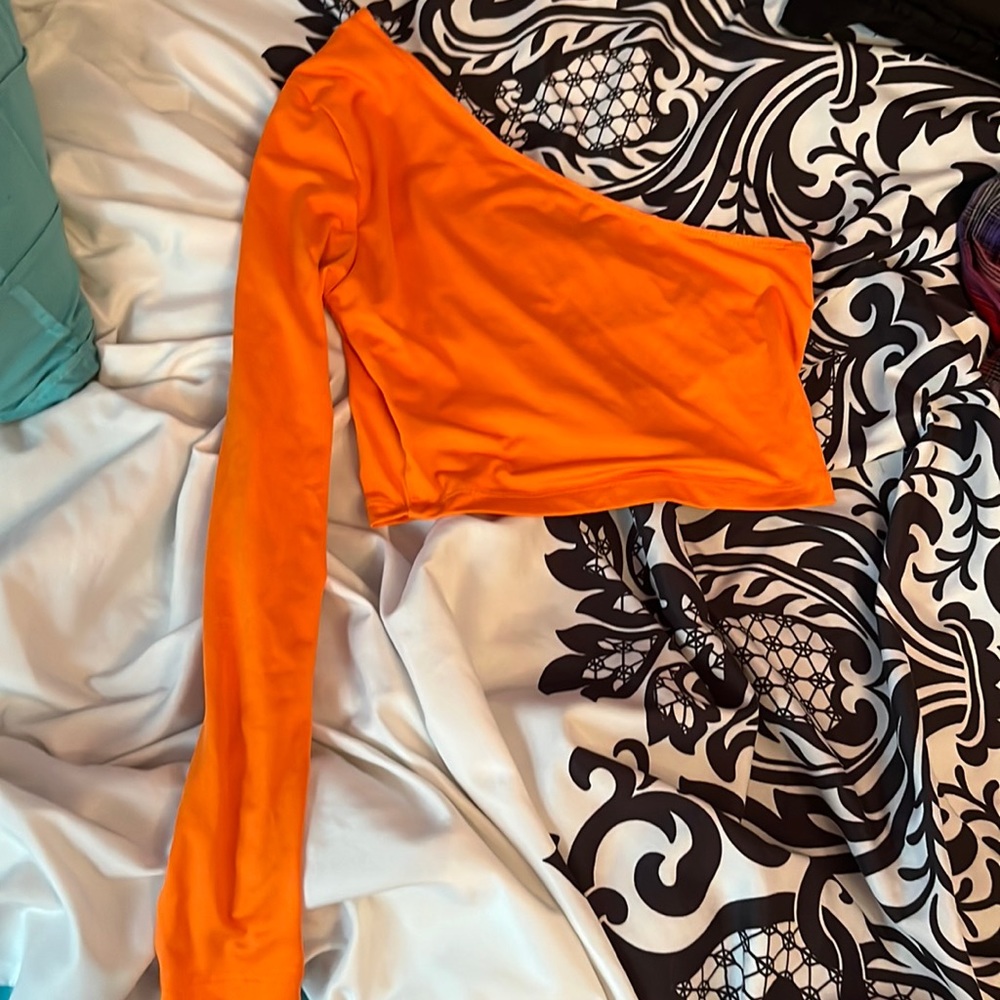 Shein XS orange 1 sleeve crop top